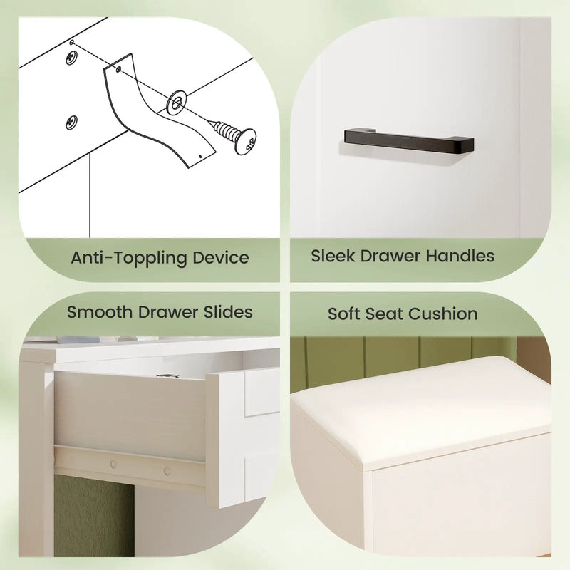 Dressing Desk with 3 Color Lighting and Hair Dryer Stand-White by DirectDeals