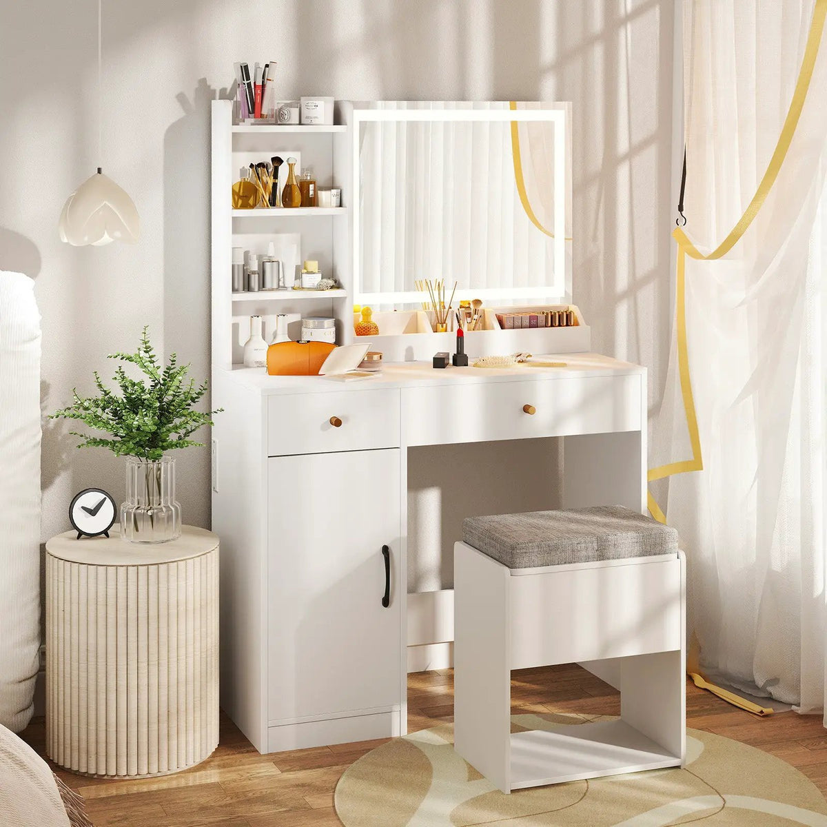 Vanity Dressing Table and Chair Set with Mirror and Lights by DirectDeals
