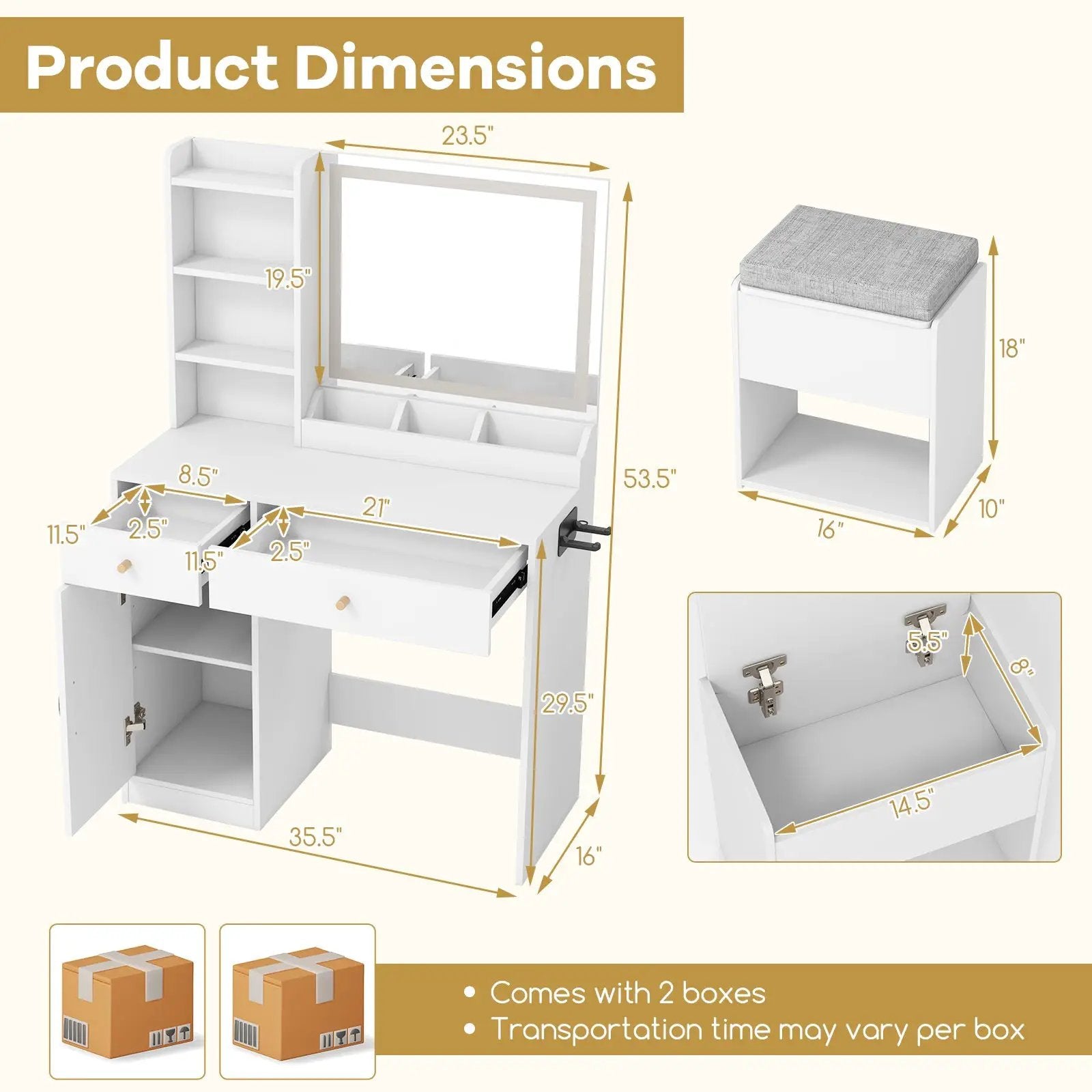 Vanity Dressing Table and Chair Set with Mirror and Lights by DirectDeals