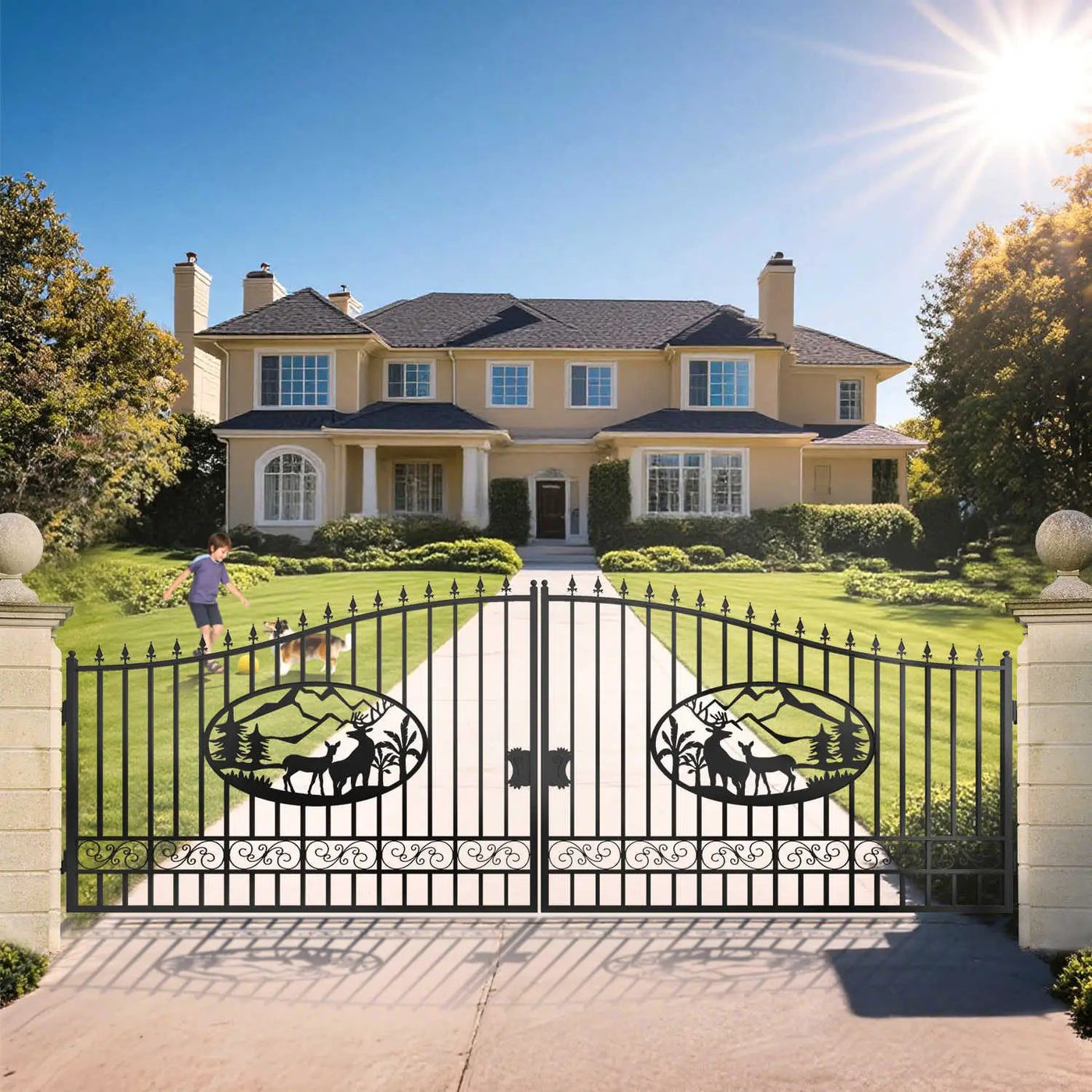 20x8 ft Steel Dual Swing Driveway Gate by Chery Industrial