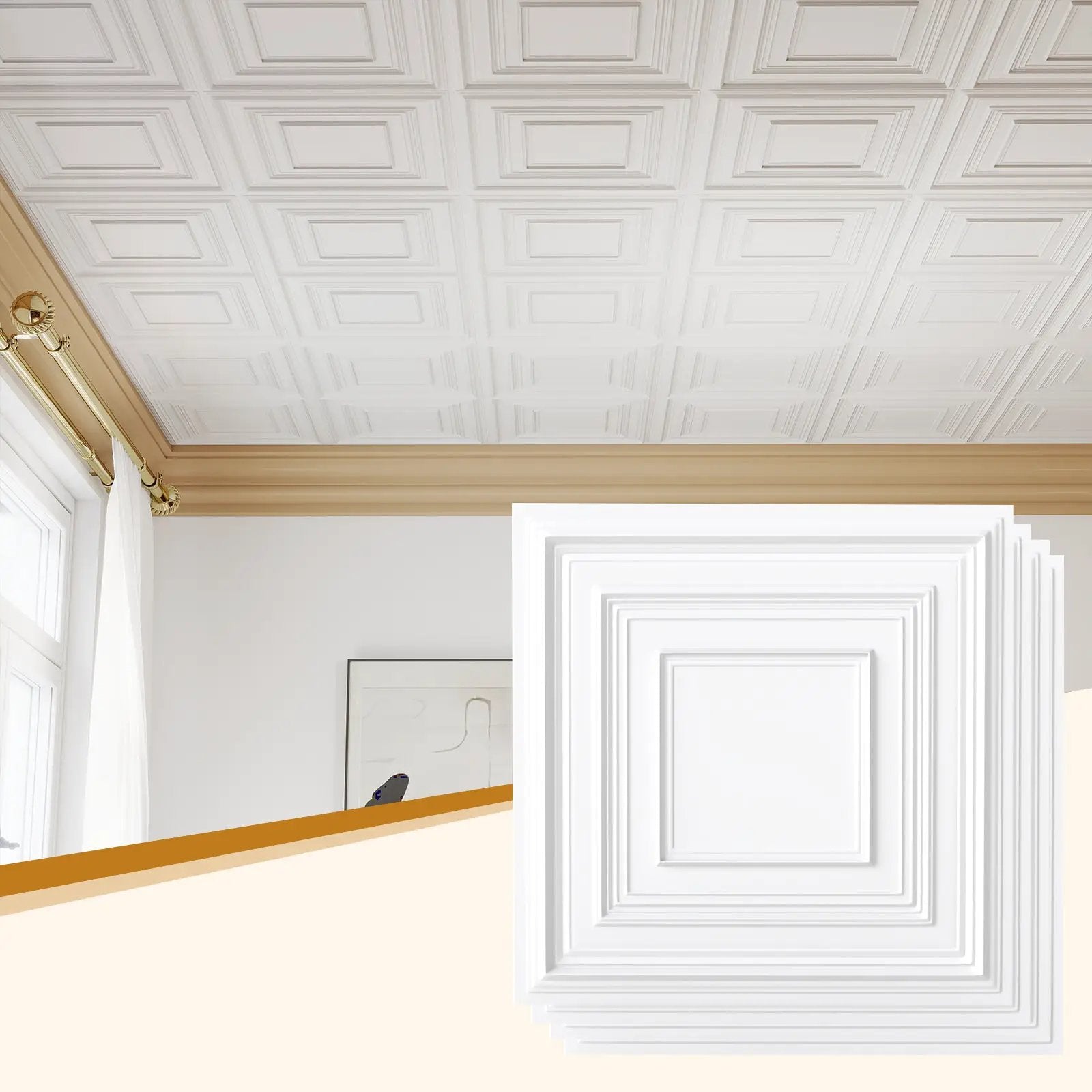 Drop Ceiling Tiles 24" x 24" PVC Ceiling Panels with 3D Decorative Patterns 12-Pack-White by DirectDeals