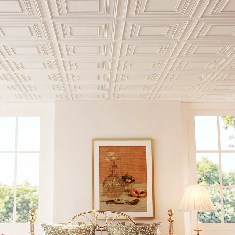 Drop Ceiling Tiles 24" x 24" PVC Ceiling Panels with 3D Decorative Patterns 12-Pack-White by DirectDeals