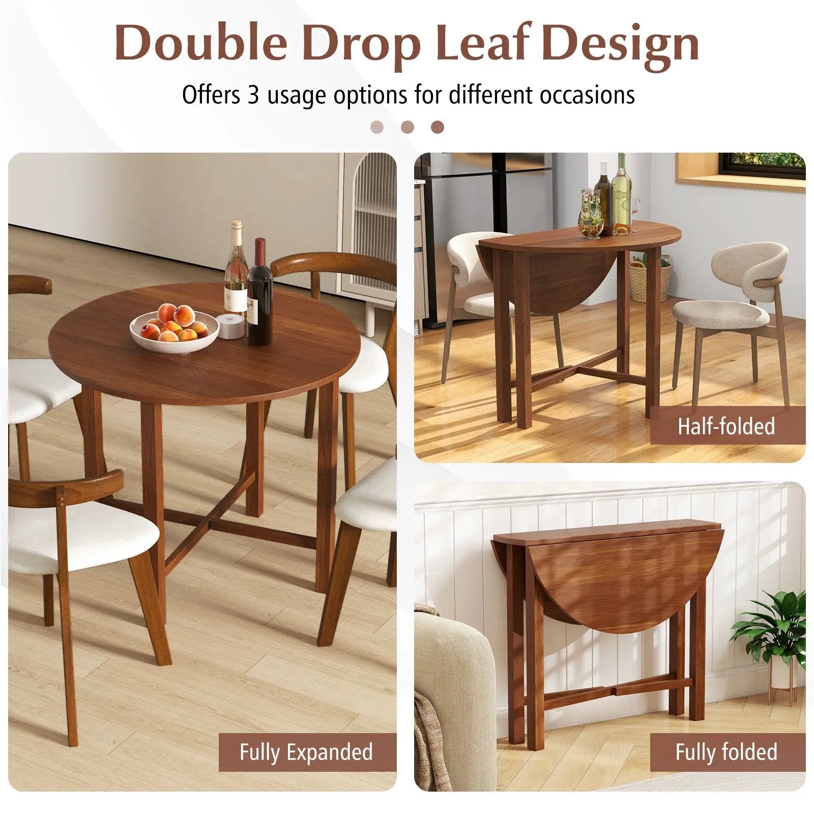 Dual Drop Leaf Dining Table for Small Spaces-Walnut by DirectDeals
