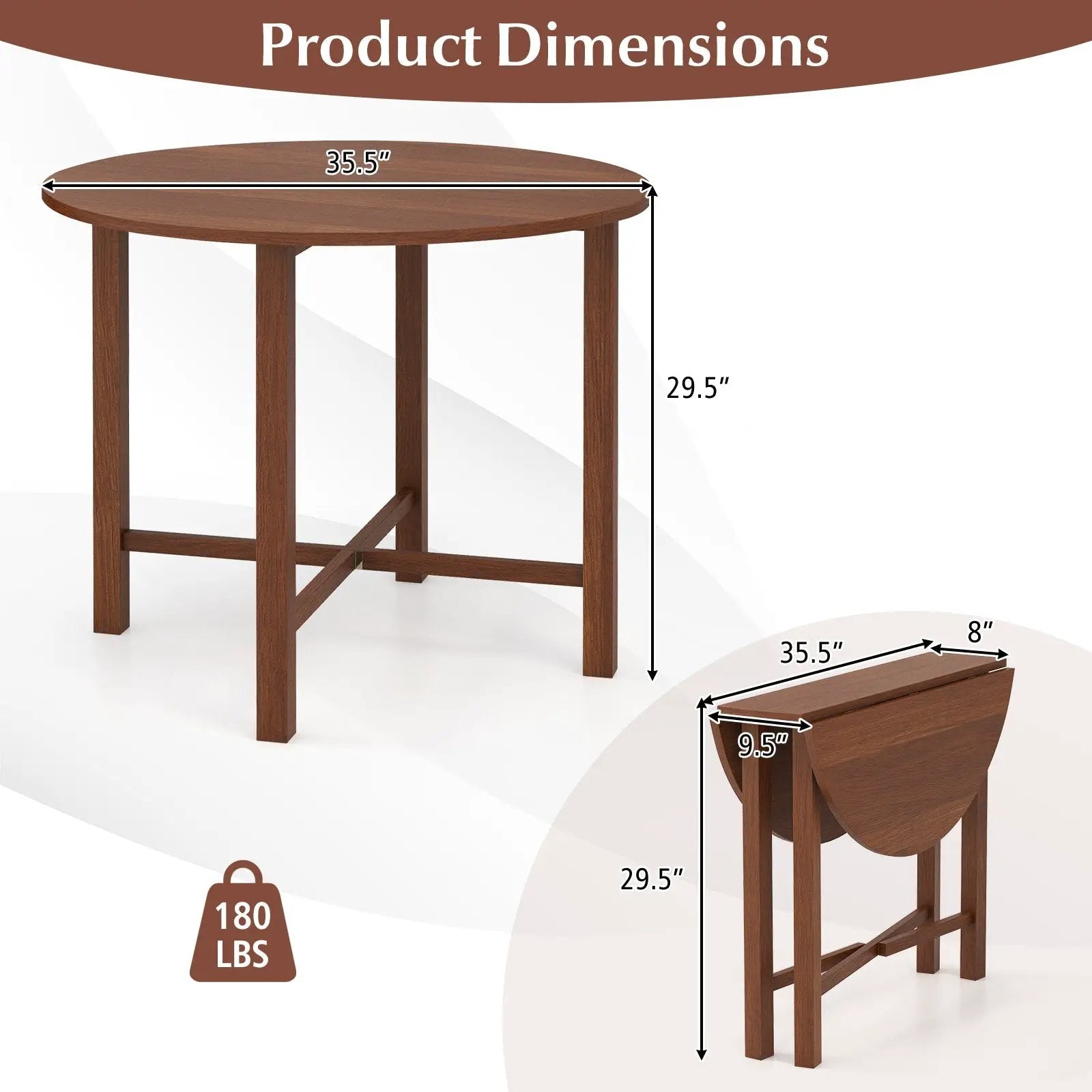 Dual Drop Leaf Dining Table for Small Spaces-Walnut by DirectDeals