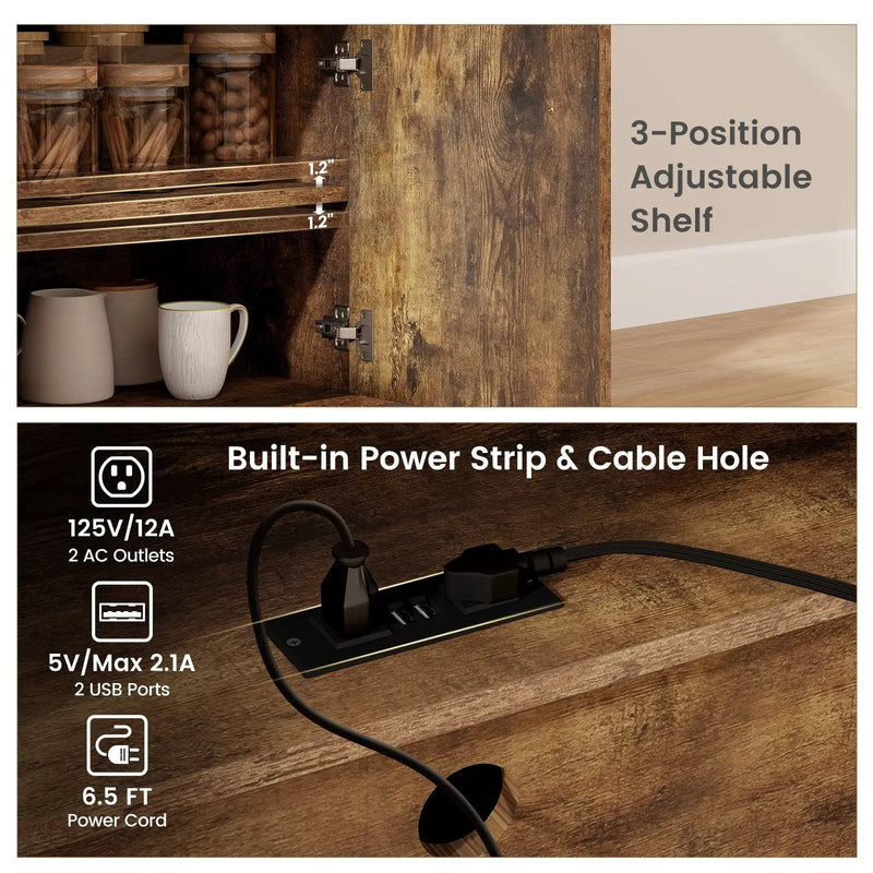 Drop Leaf Mobile Kitchen Island Cart with Power Outlet and Adjustable Shelf-Rustic Brown by DirectDeals