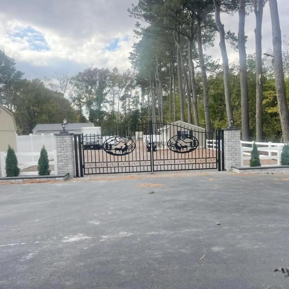 20x8 ft Steel Dual Swing Driveway Gate, installed in a room