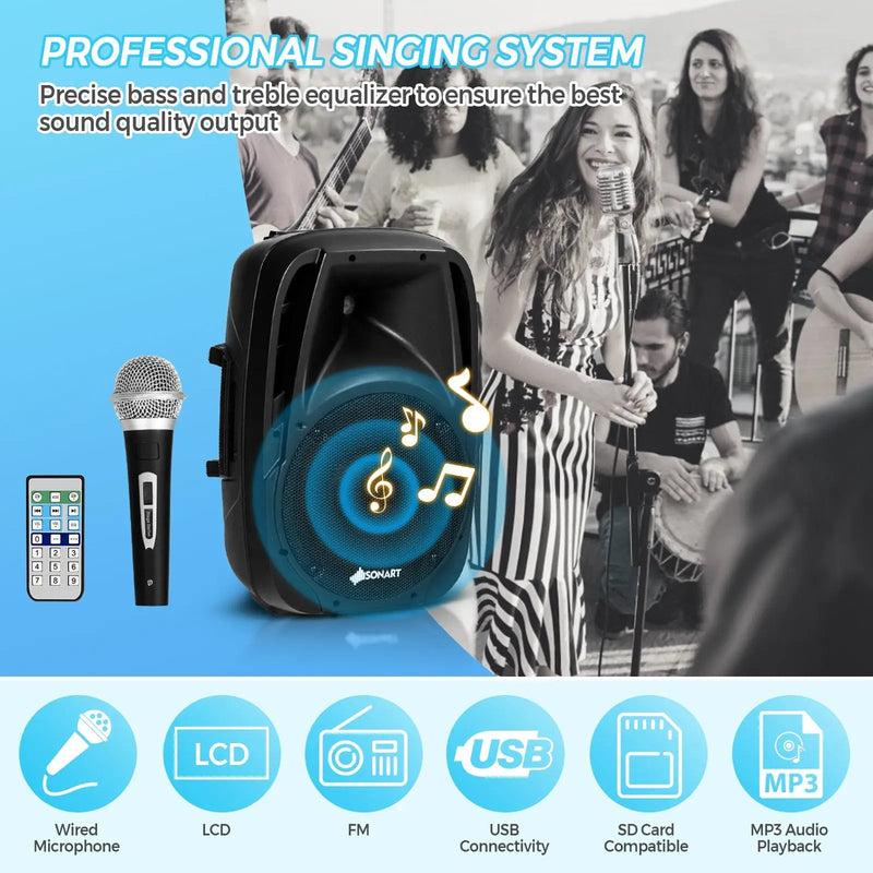 Dual 10 Inch 1600W Powered Mic Speaker Speakers with Bluetooth by DirectDeals