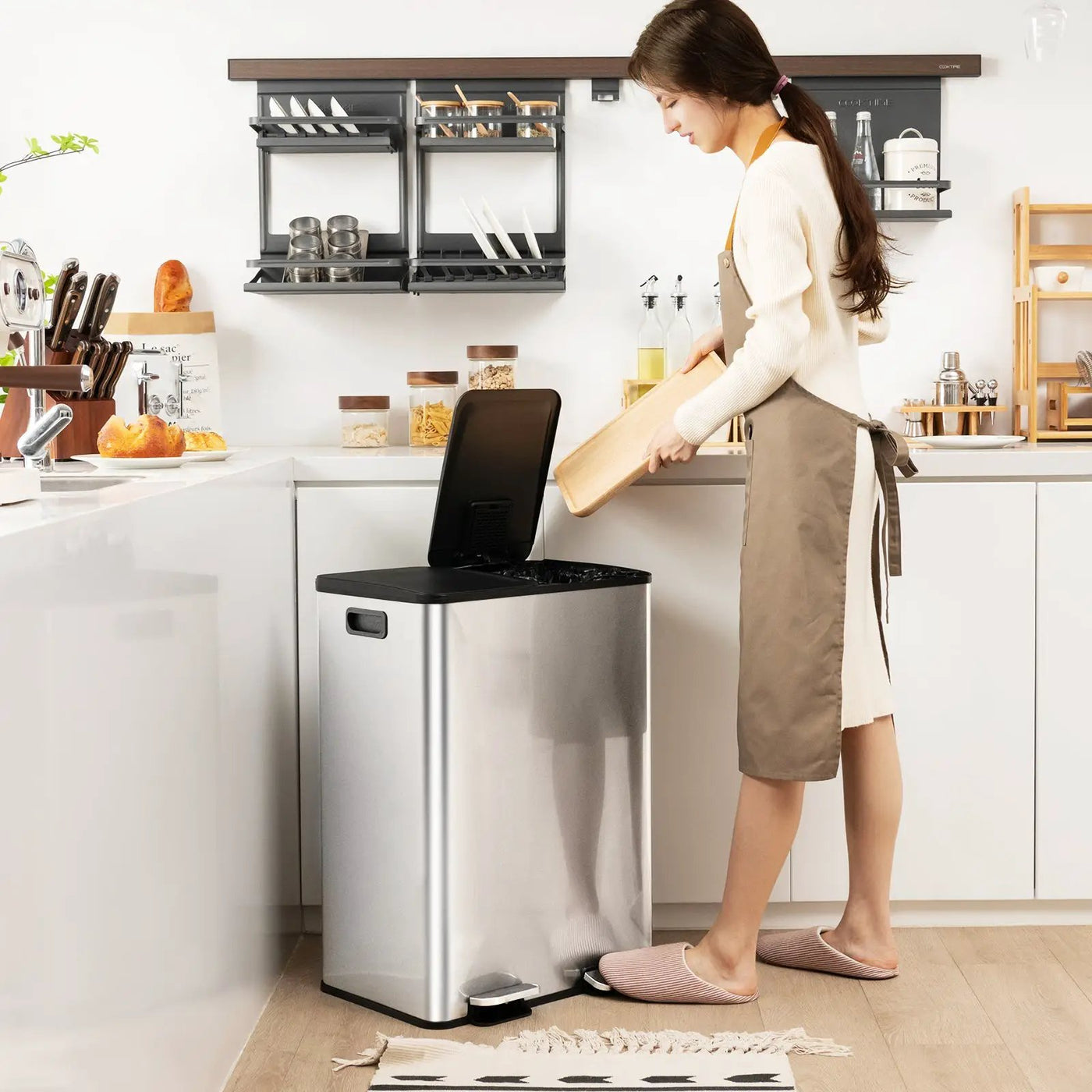 2 x 8 Gal Dual Compartment Trash Can-Silver by DirectDeals