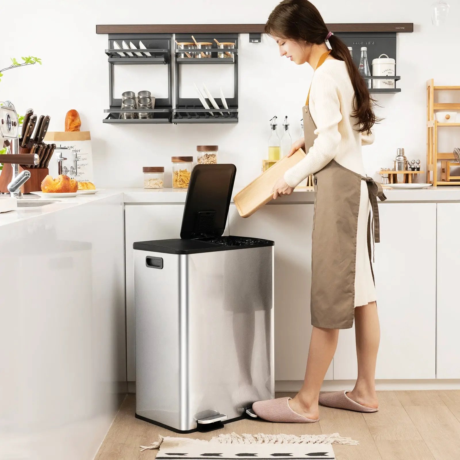 2 x 8 Gal Dual Compartment Trash Can-Silver by DirectDeals