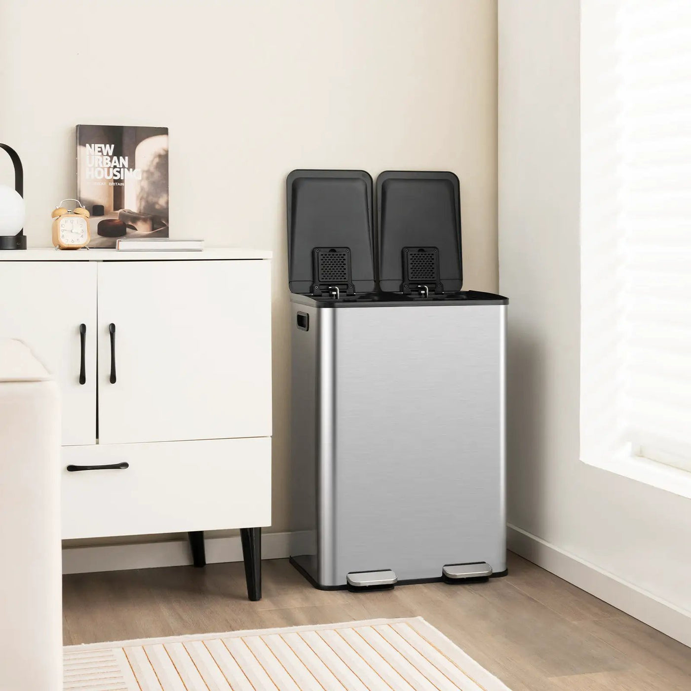 2 x 8 Gal Dual Compartment Trash Can-Silver by DirectDeals