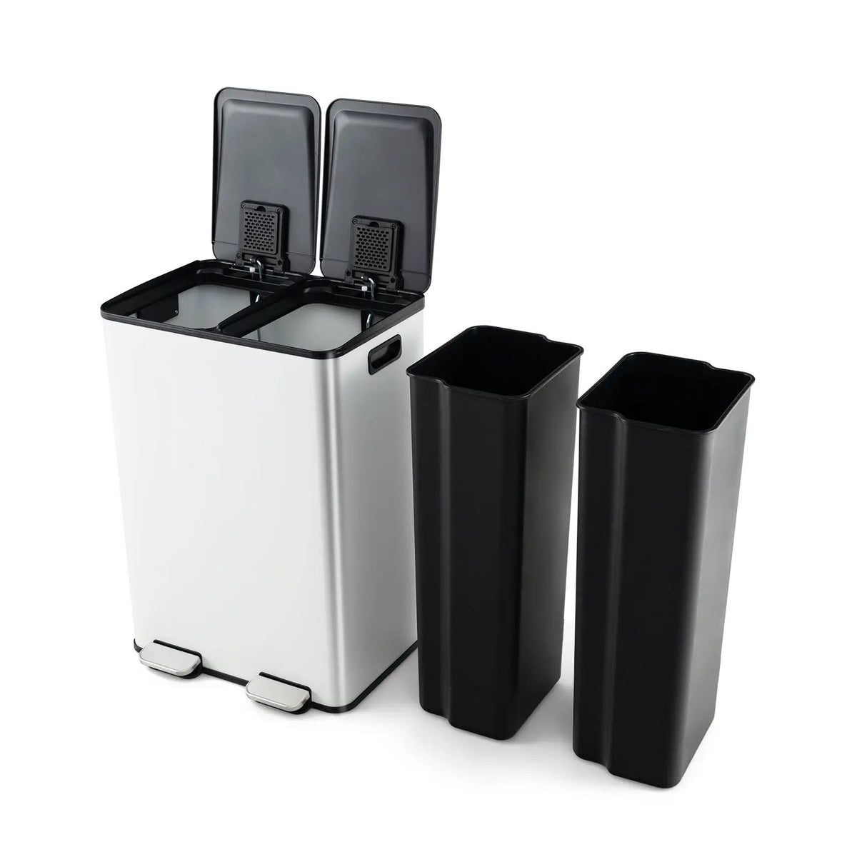 2 x 8 Gal Dual Compartment Trash Can-Silver by DirectDeals