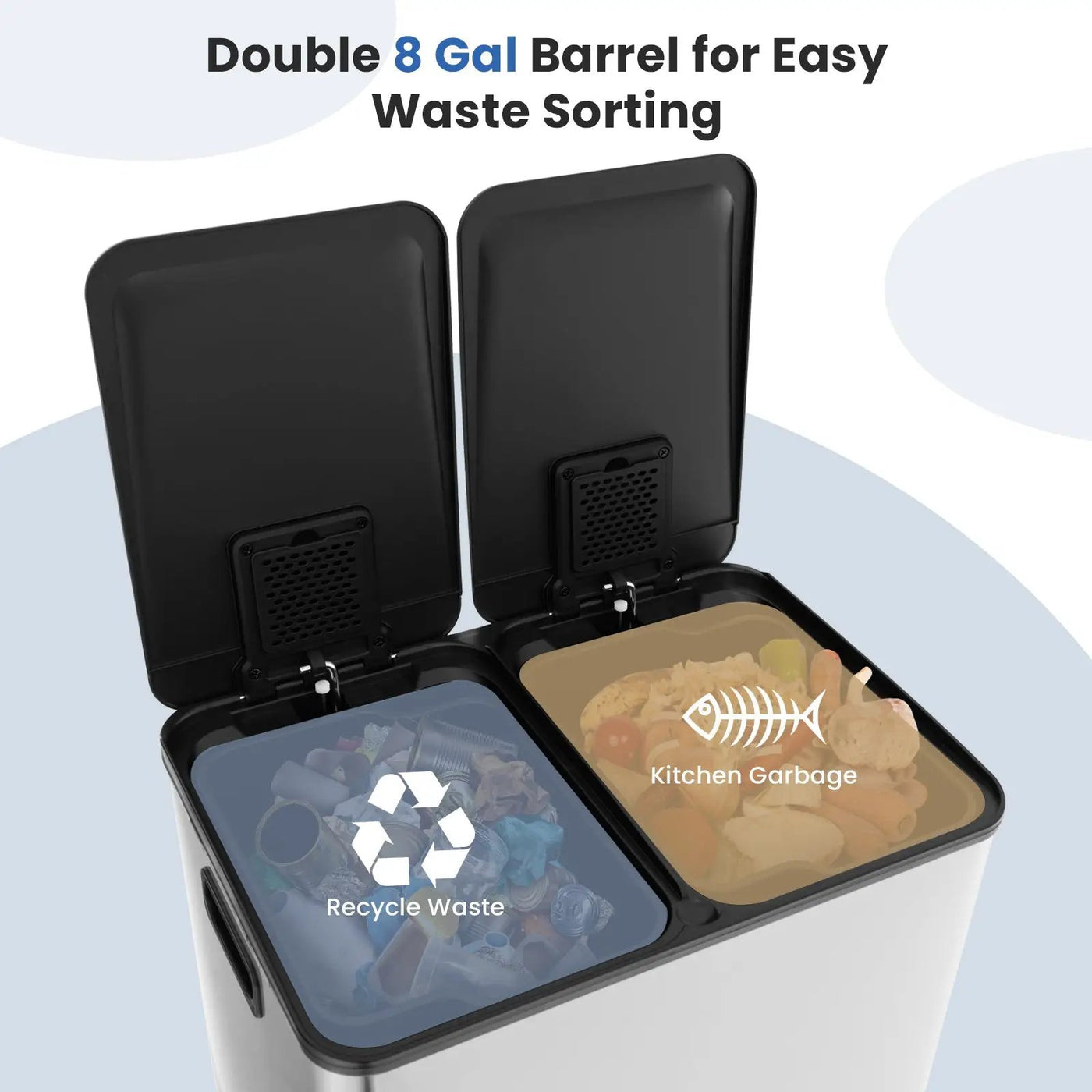 2 x 8 Gal Dual Compartment Trash Can-Silver by DirectDeals