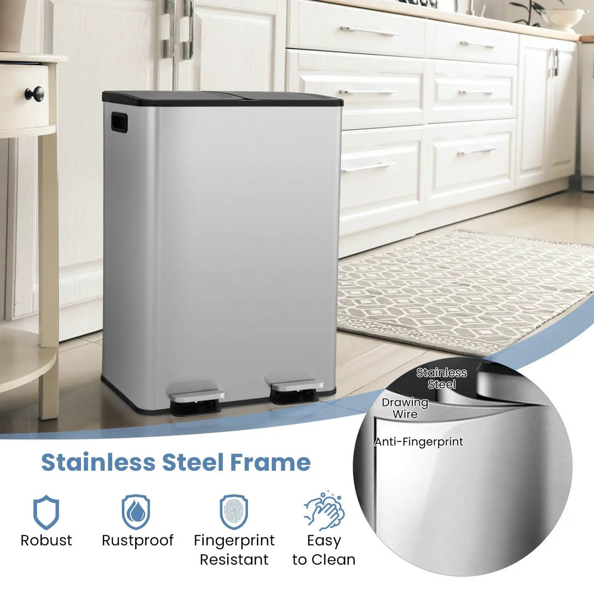 2 x 8 Gal Dual Compartment Trash Can-Silver by DirectDeals