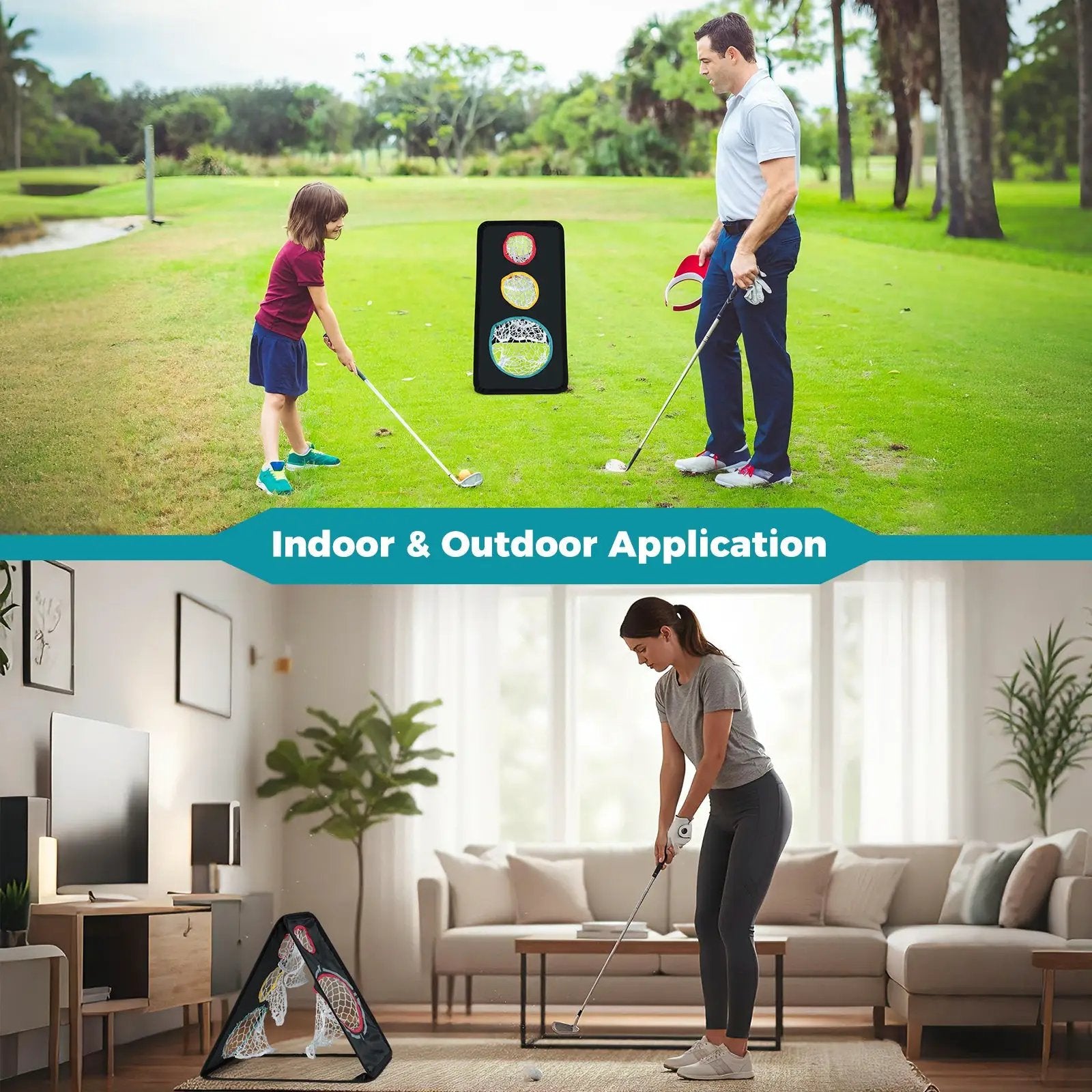 Dual-Sided Golf Chipping Net Triple Target Training System with 5 Target Holes by DirectDeals