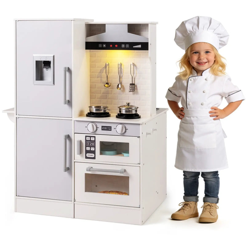 Dual-Sided Kids Play Kitchen with Water Dispenser and Range Hood for 3+ Years Old by DirectDeals