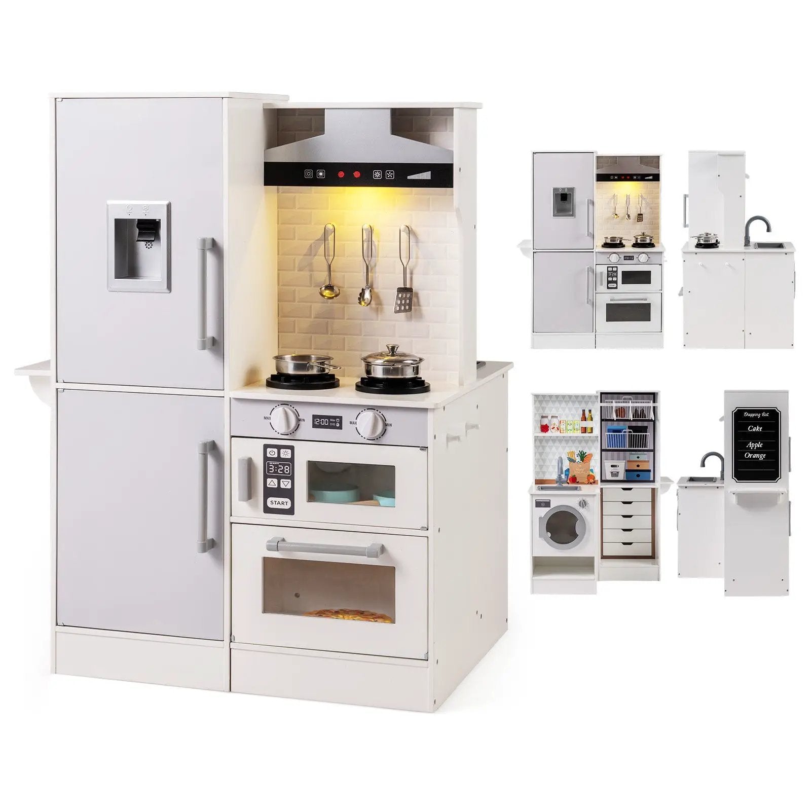 Dual-Sided Kids Play Kitchen with Water Dispenser and Range Hood for 3+ Years Old by DirectDeals