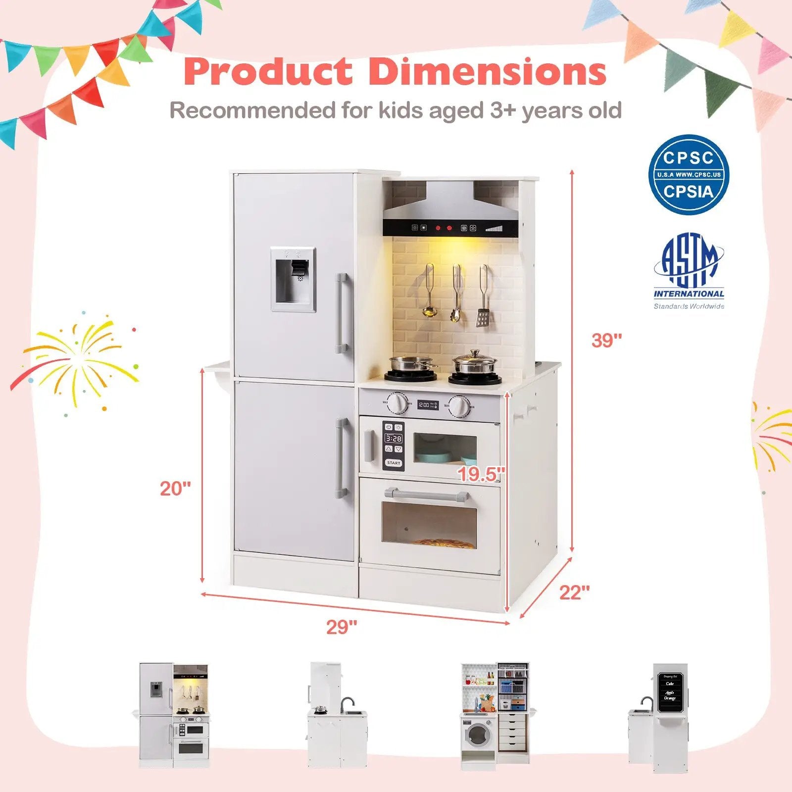 Dual-Sided Kids Play Kitchen with Water Dispenser and Range Hood for 3+ Years Old by DirectDeals
