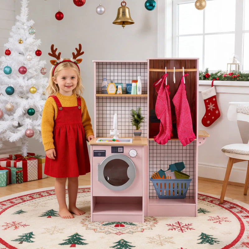 Dual-Sided Kids Play Kitchen with Water Dispenser and Range Hood for 3+ Years Old by DirectDeals