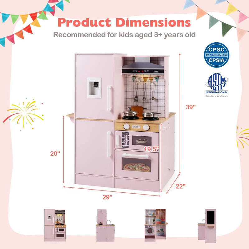 Dual-Sided Kids Play Kitchen with Water Dispenser and Range Hood for 3+ Years Old by DirectDeals