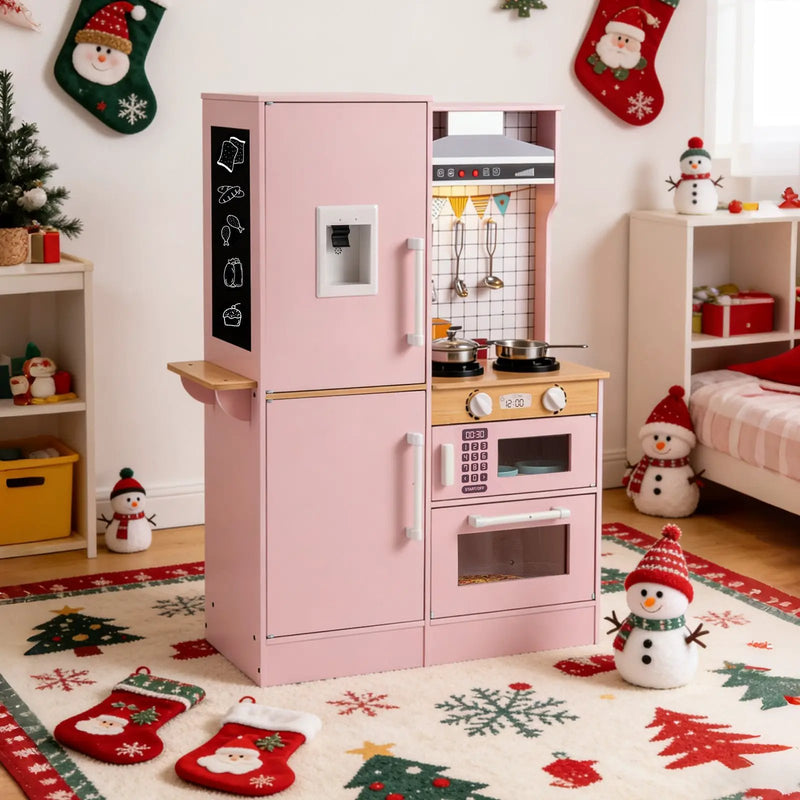 Dual-Sided Kids Play Kitchen with Water Dispenser and Range Hood for 3+ Years Old by DirectDeals