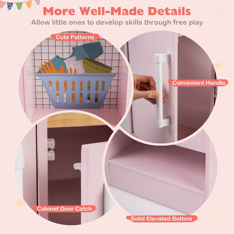 Dual-Sided Kids Play Kitchen with Water Dispenser and Range Hood for 3+ Years Old by DirectDeals