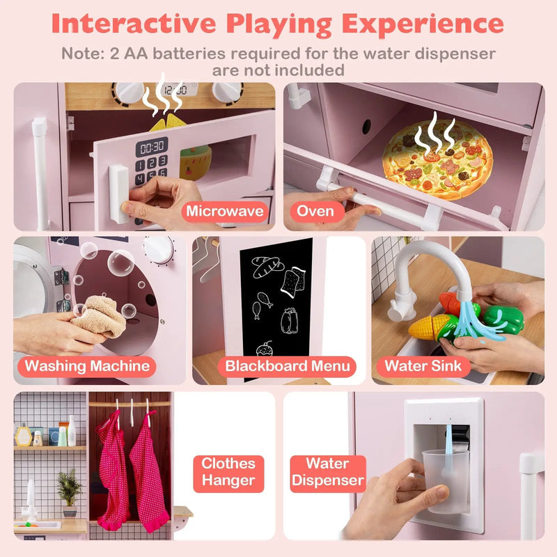Dual-Sided Kids Play Kitchen with Water Dispenser and Range Hood for 3+ Years Old by DirectDeals