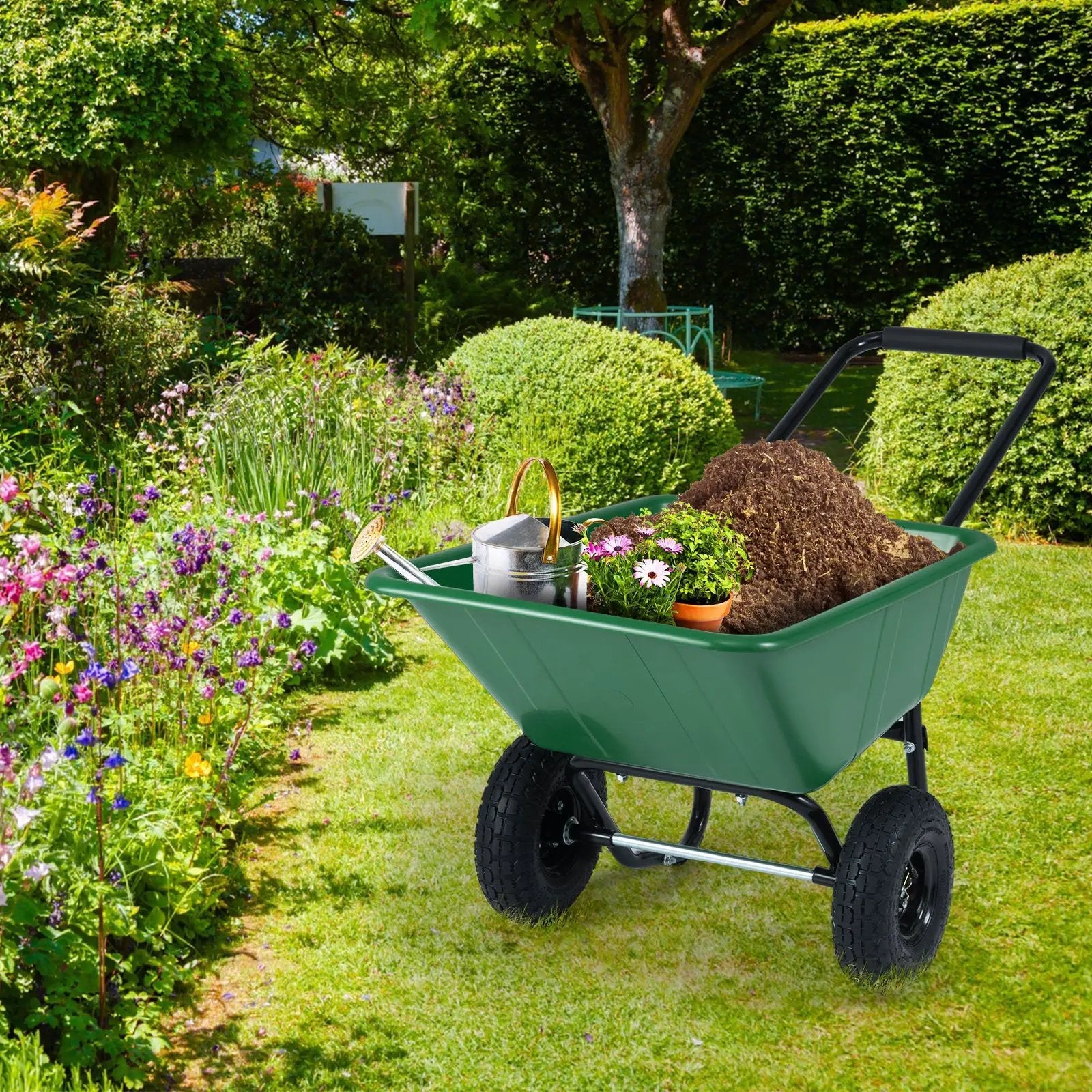 Dual-Wheel Wheelbarrow Garden Utility Cart with Pneumatic Tires by DirectDeals