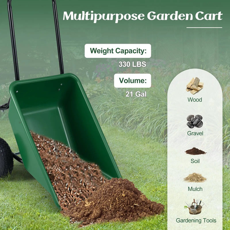 Dual-Wheel Wheelbarrow Garden Utility Cart with Pneumatic Tires by DirectDeals