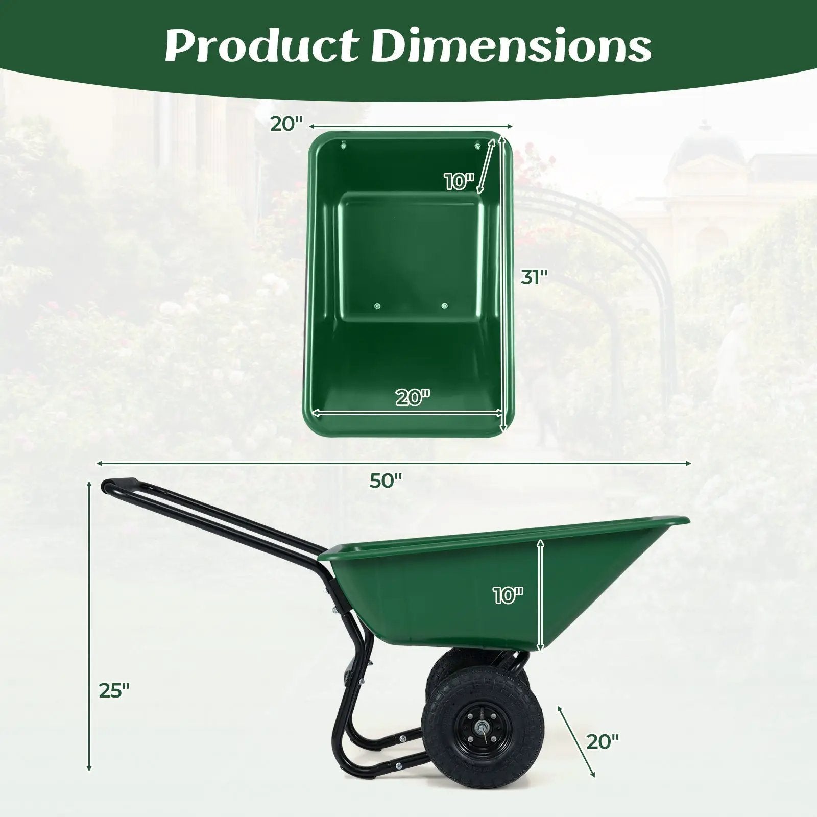 Dual-Wheel Wheelbarrow Garden Utility Cart with Pneumatic Tires by DirectDeals