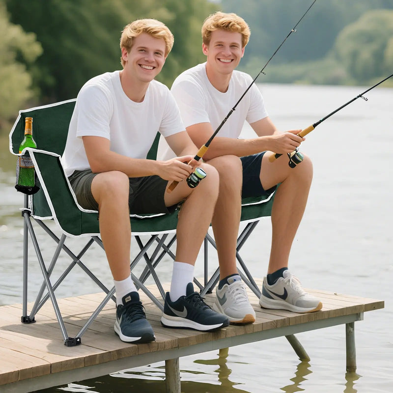 Duo Camping Chair Portable Oversized Loveseat with Armrests and Cup Holders-Green by DirectDeals