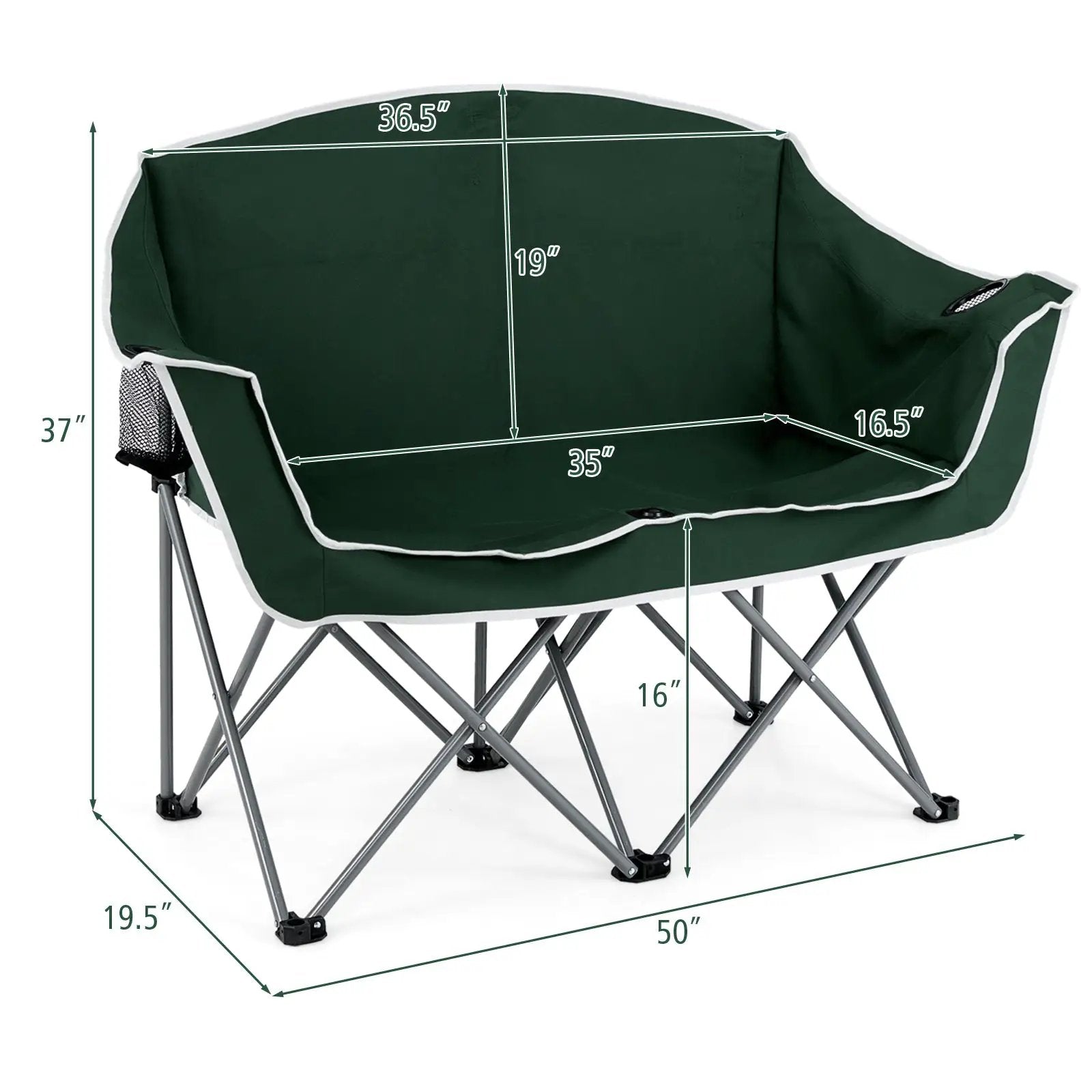 Duo Camping Chair Portable Oversized Loveseat with Armrests and Cup Holders-Green by DirectDeals