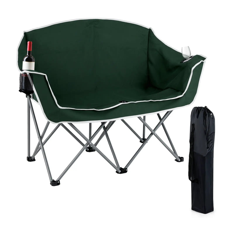 Duo Camping Chair Portable Oversized Loveseat with Armrests and Cup Holders-Green by DirectDeals