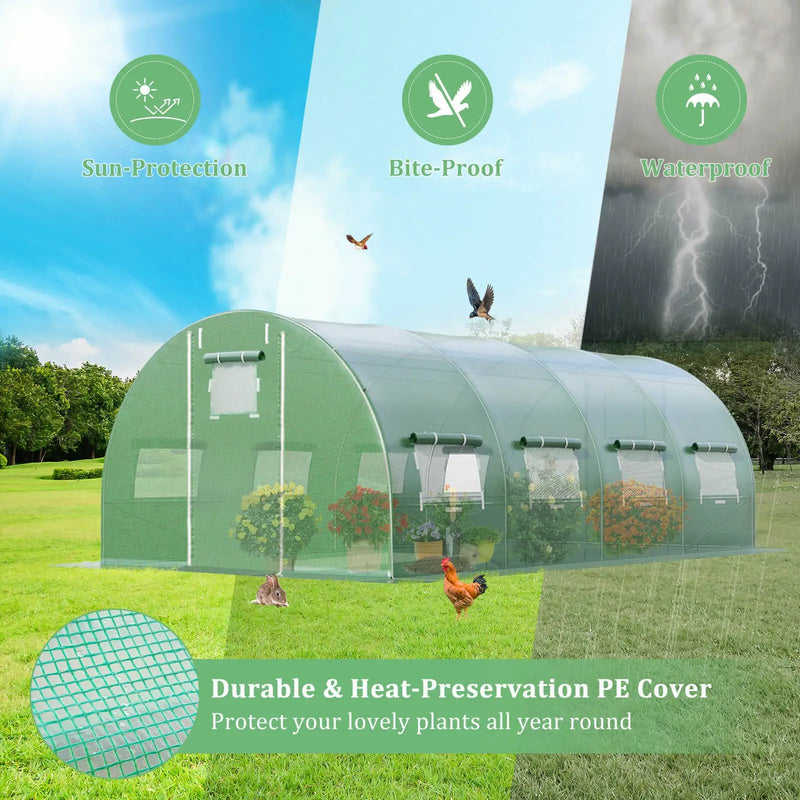 20 x 10 x 6.6 Feet Greenhouse with Windows and Doors for Outdoor-Green by DirectDeals