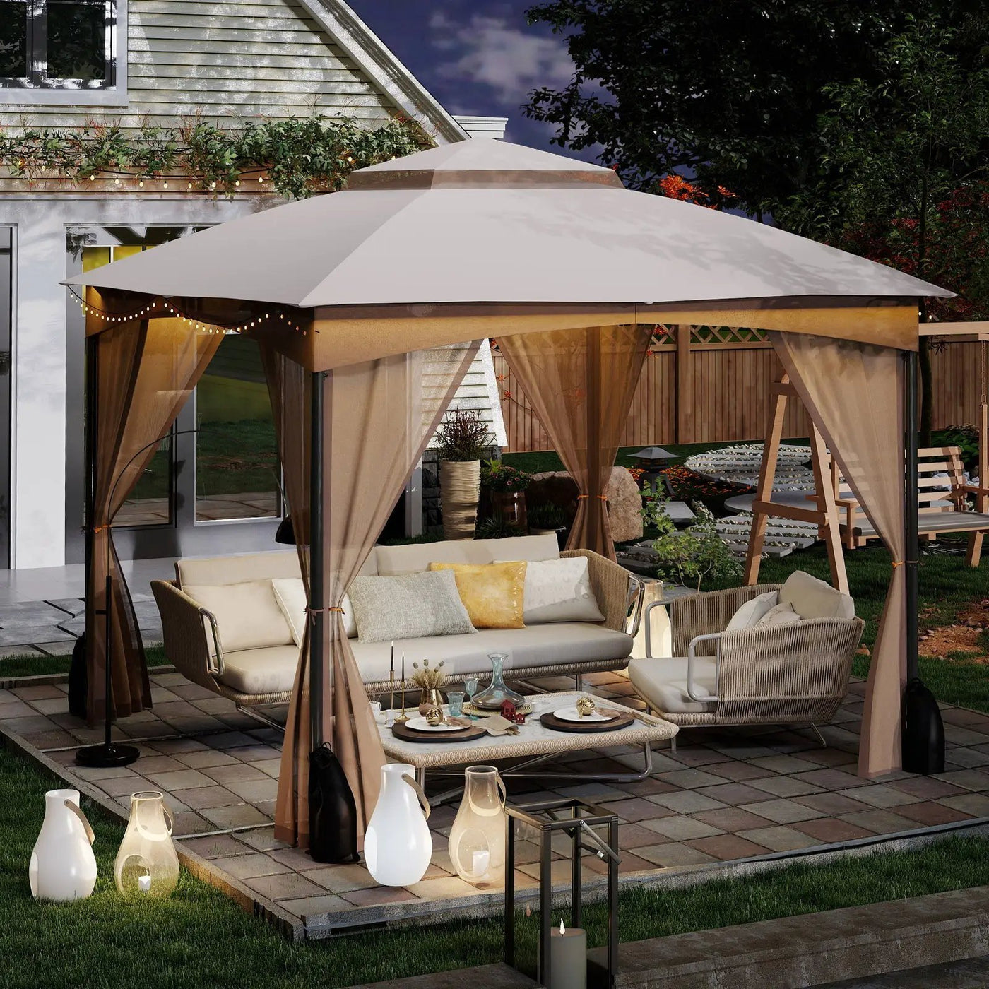 10 X 10 FT Heavy-Duty Patio Gazebo with Netting Walls and 4 Sandbags by DirectDeals