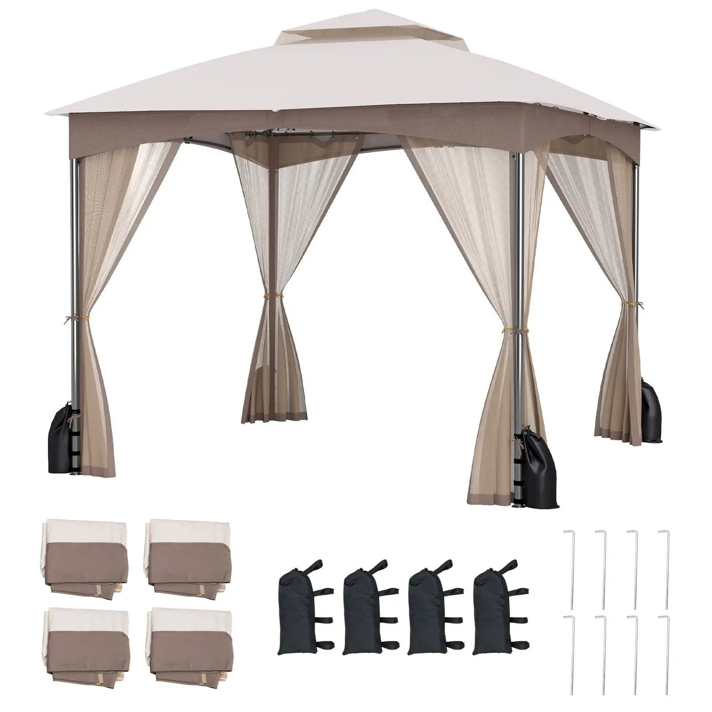 10 X 10 FT Heavy-Duty Patio Gazebo with Netting Walls and 4 Sandbags by DirectDeals