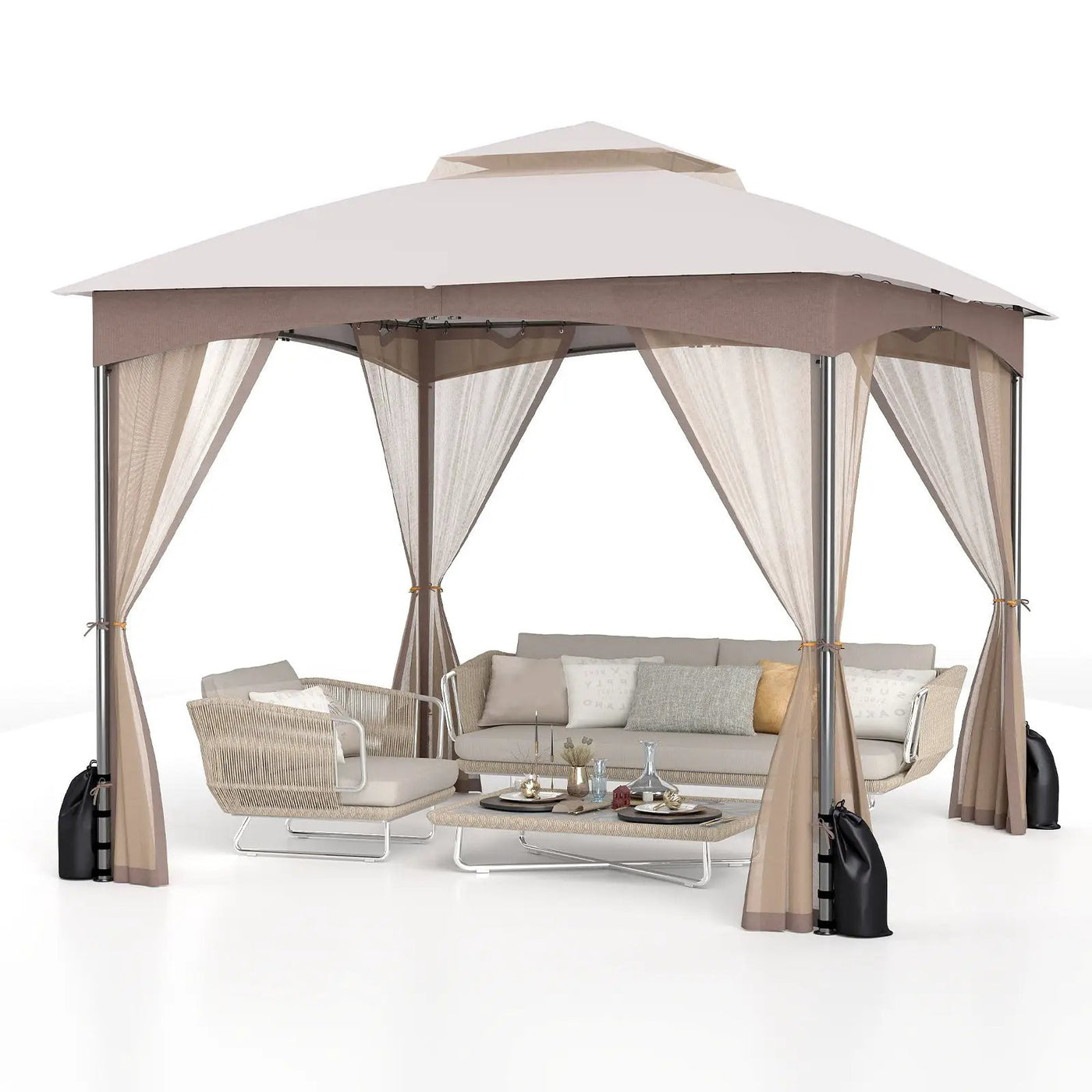 10 X 10 FT Heavy-Duty Patio Gazebo with Netting Walls and 4 Sandbags by DirectDeals