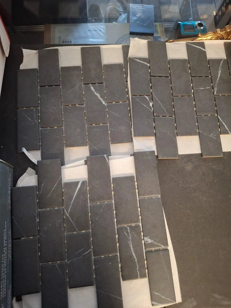 Open Box Daltile Restore Black Marble 12 in. x 12 in. Glazed Ceramic Brick Joint Mosaic Tile (9.96 sq. ft./Case) by Selzalot