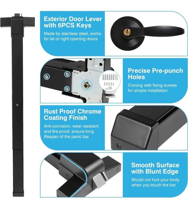 IRONWALLS Door Push Bar Panic Exit Device Aluminum with Handle Lever, Black 32" Commercial Push Panic Bars for Emergency Exit Doors, Heavy Duty Panic by Selzalot