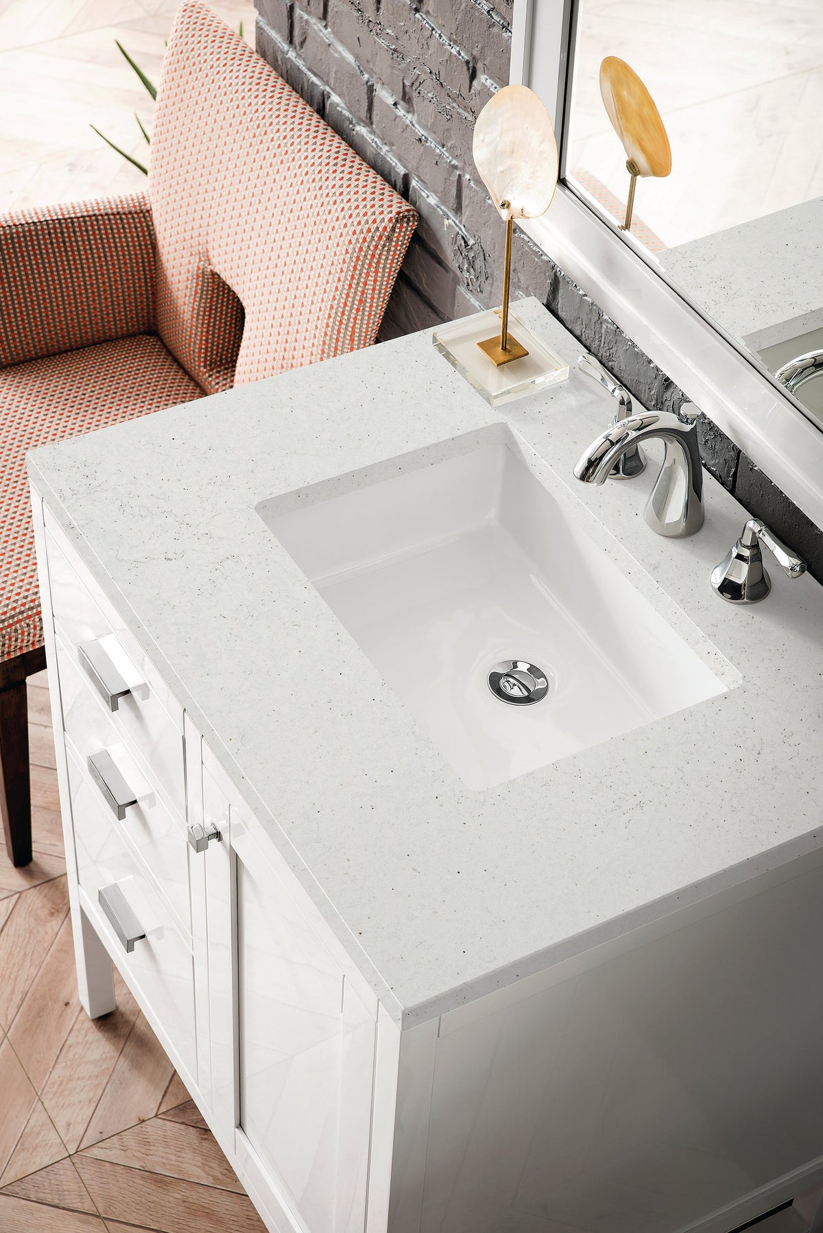 James Martin Addison 30" Single Bathroom Vanity, Glossy White with Lime Delight countertop