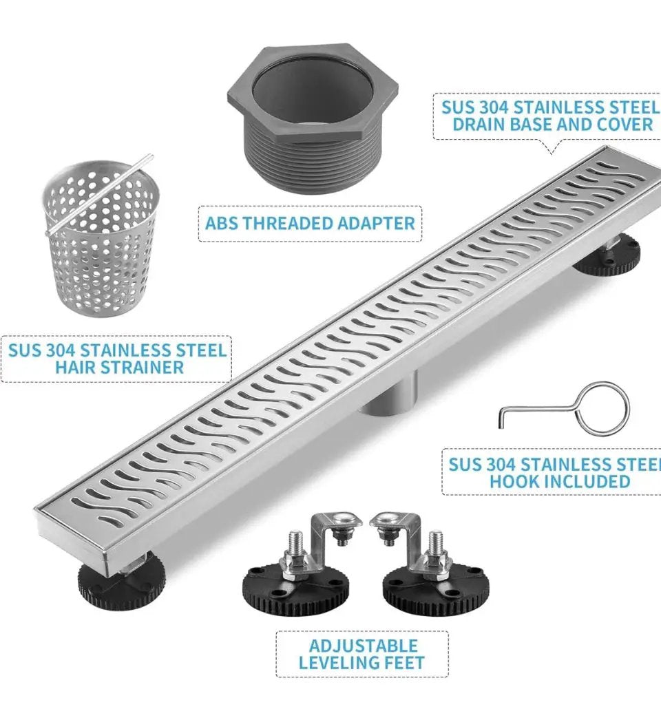 Open Box Linear Shower Drain 36 inch, Floor Drain with Removable Pattern Grate, 304 Stainless Steel Rectangular Linear Drain with Hair Strainer, CUPC by Selzalot