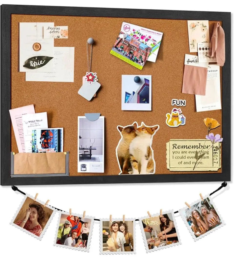Open Box Miratino Cork Board Bulletin Board, 23x18 Inches Wooden Frame Pin Board, Cute Cork Boards for Walls Hanging for Office, Home Decor, School (P by Selzalot