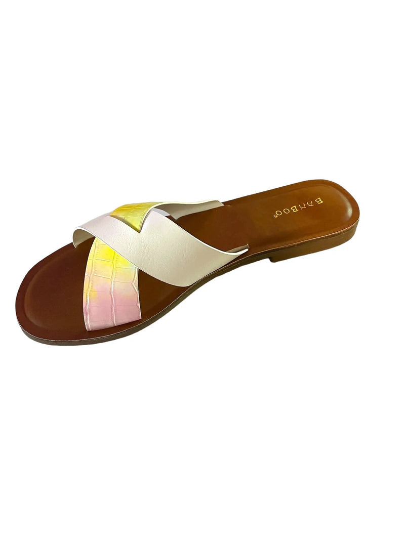Bamboo Finest-17 Slip on Women's Cross Strap Sandals in Pink by Selzalot