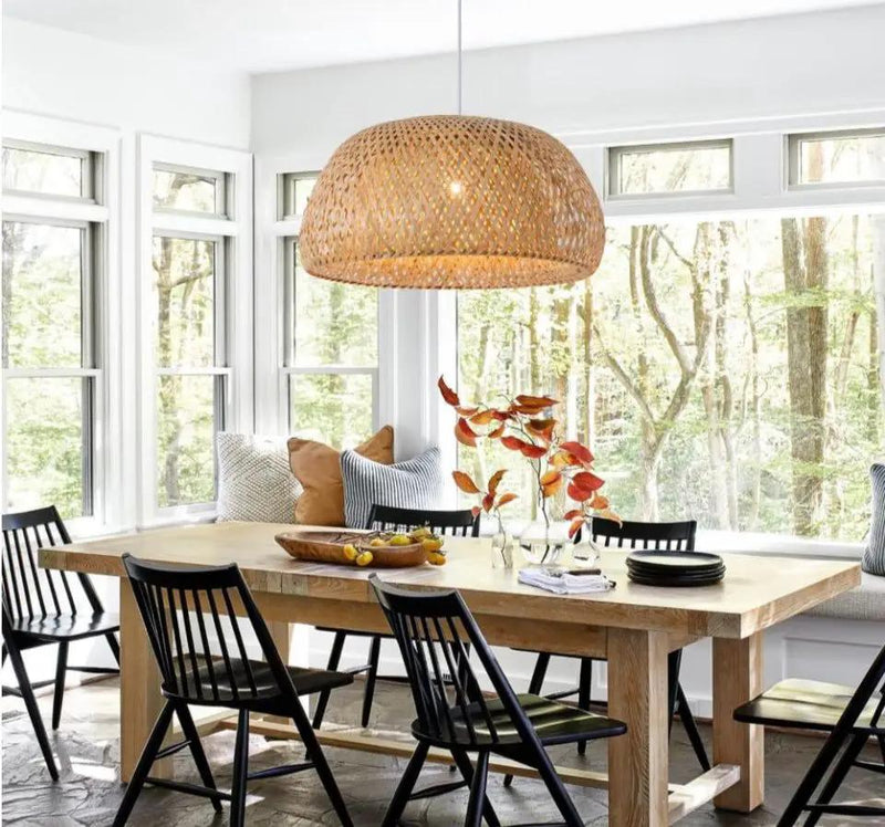 Teru Ji Kaikang Hand Woven Bamboo Pendant Light, 17.7"Bamboo Rattan Ceiling Hanging Light, for Living Room Kitchen Dining Room Farmhouse by Selzalot