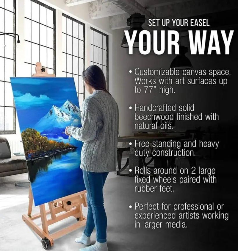 Open Box U.S. Art Supply Mastel Multi-Function Studio Artist Wooden Floor Easel - Large Adjustable H-Frame, Tilts Flat, Mast Adjusts to 97" High - Stu by Selzalot