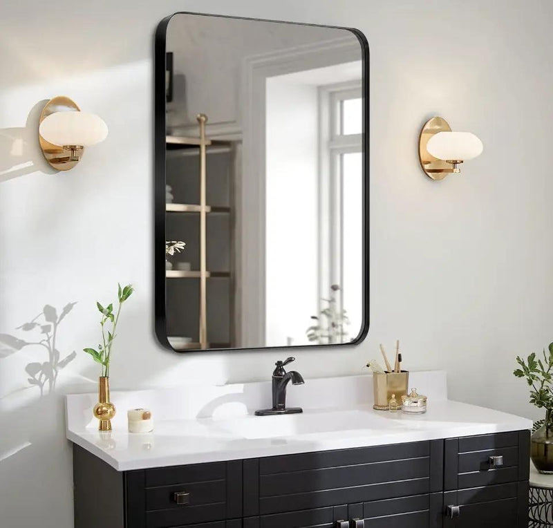 Open Box MZON 24x36 Inch Black Bathroom Mirror, Wall-Mounted Rectangle Vanity Mirror with Aluminum Alloy Frame, Anti-Rust, Modern Decor for Bathroom, by Selzalot