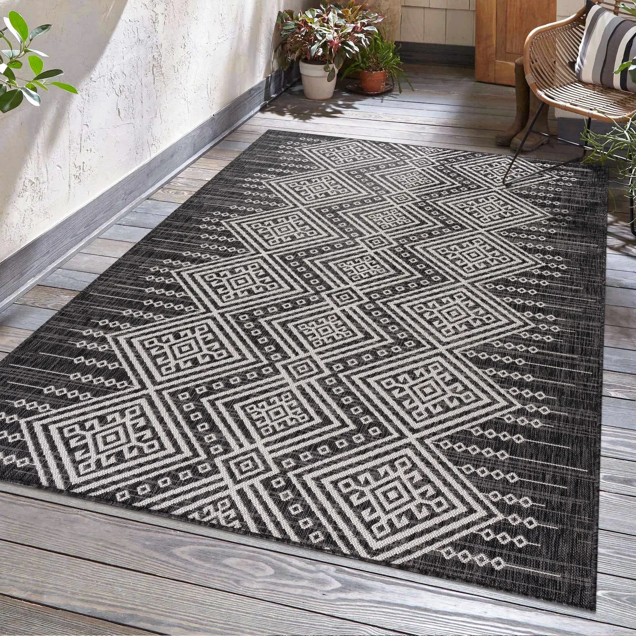 Frankville Black&White All Over Performance Outdoor Rug by Boutique Rugs