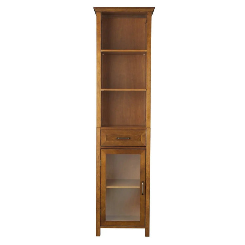 Oak Finish Bathroom Linen Tower Storage Cabinet with Shelves by HomePacific