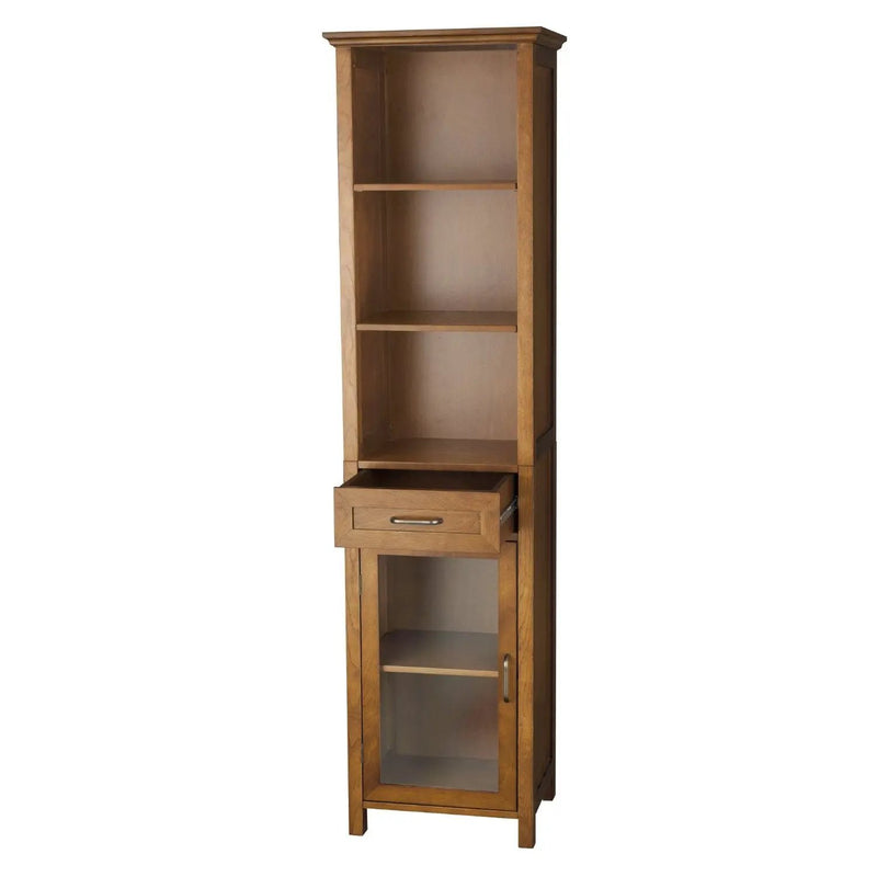 Oak Finish Bathroom Linen Tower Storage Cabinet with Shelves by HomePacific