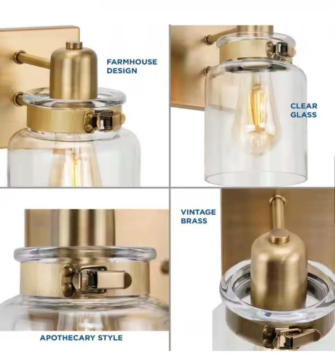 Progress Lighting Calhoun Collection 30-1/4 in. 4-Light Gold Vintage Brass Clear Glass Farmhouse Urban Industrial Bathroom Vanity Light by Selzalot