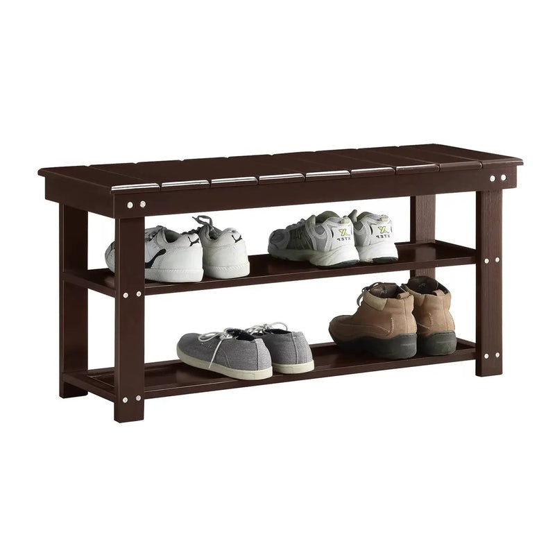 Espresso Brown Wood 2-Shelf Shoe Rack Storage Bench For Entryway or Closet by HomePacific